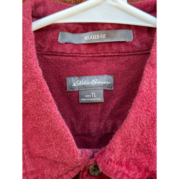 Eddie Bauer Relaxed Fit Burgundy Button Down Flannel Shirt Men’s Tall Large - Picture 2 of 3